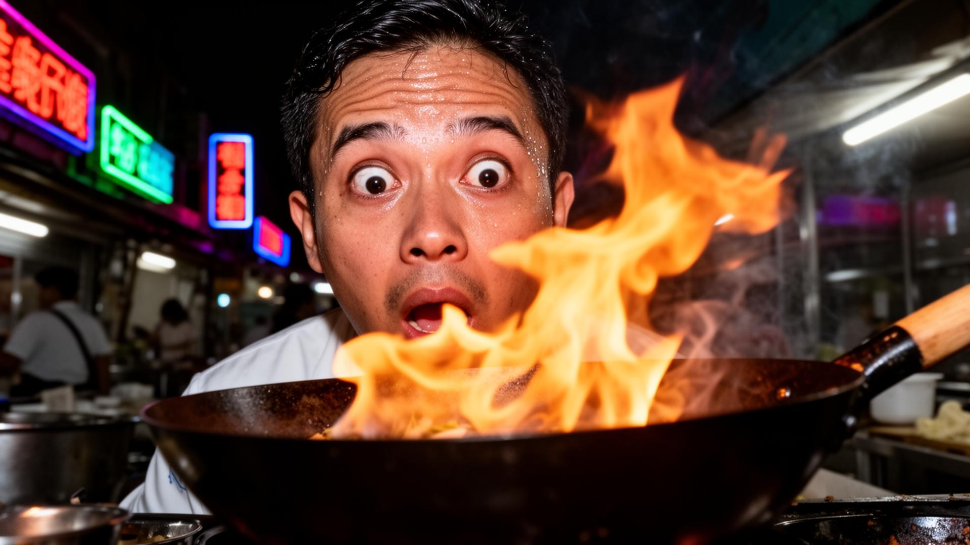 Fire wok on a night train